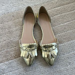 J. Crew Gold Pointed Tassel Loafers